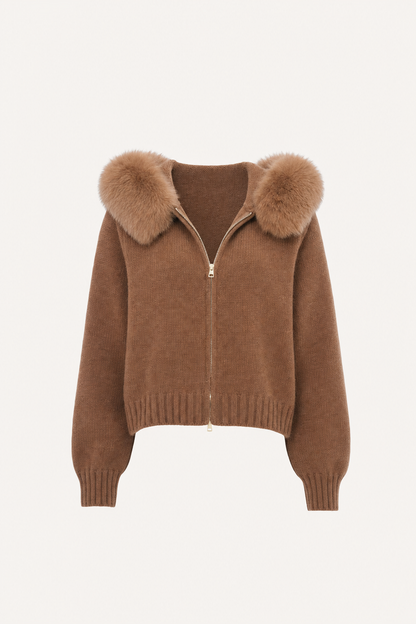 Wool jacket with faux fur-lined hood