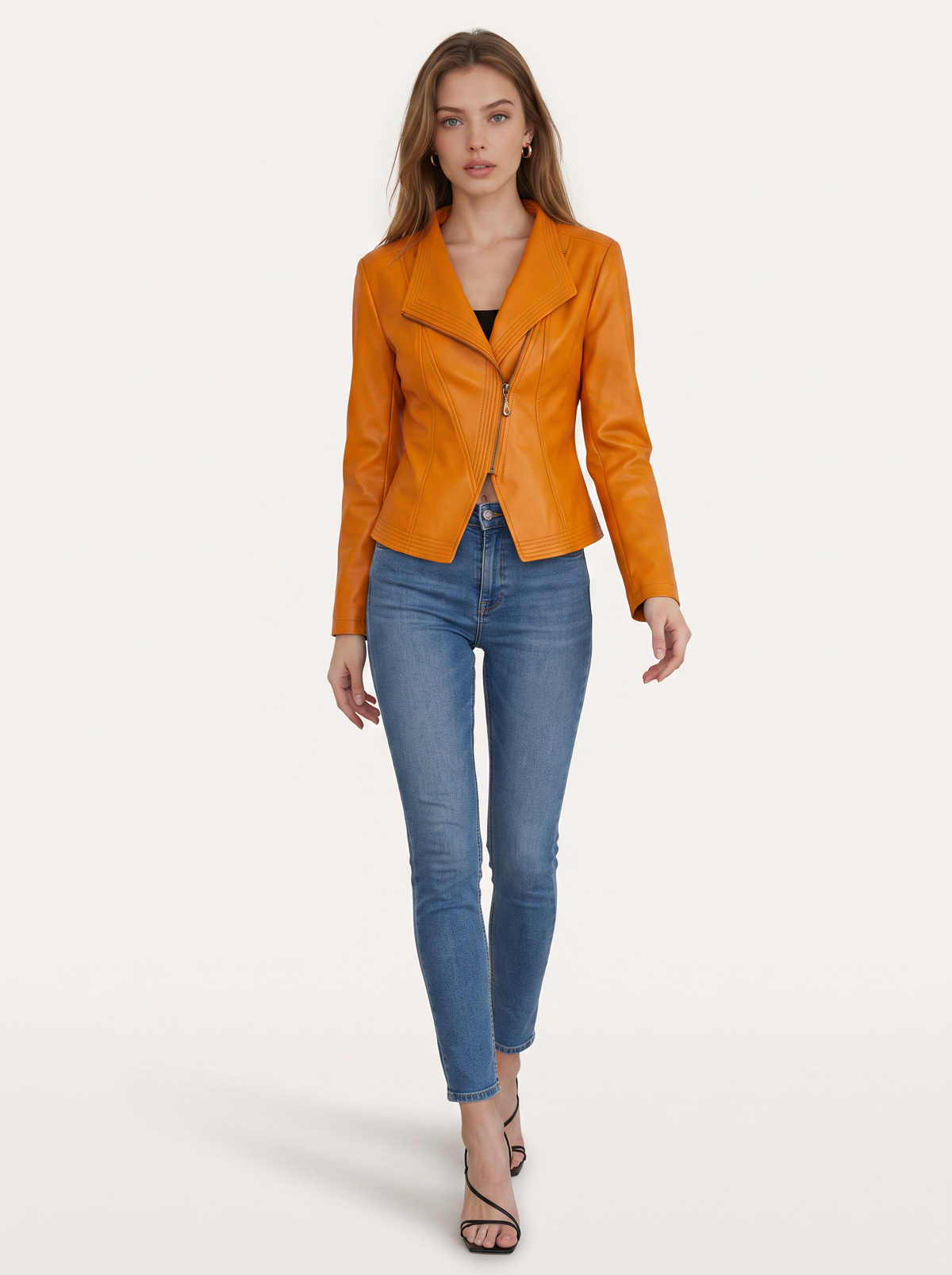 Vegan leather jacket with asymmetrical zip - view 3