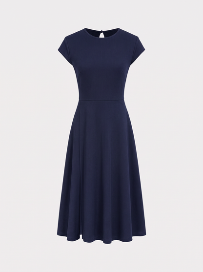 Navy Knit Backless A-Line Midi Dress