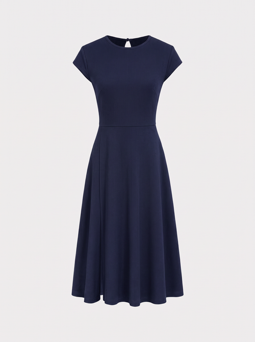 Navy Knit Backless A-Line Midi Dress