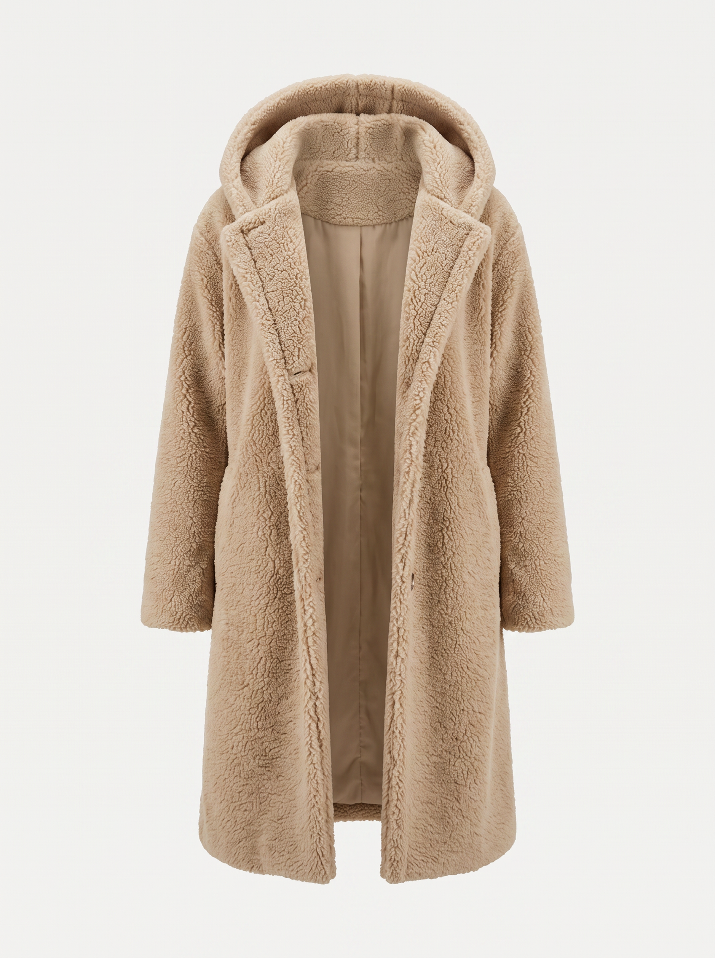 Long teddy wool coat with hood