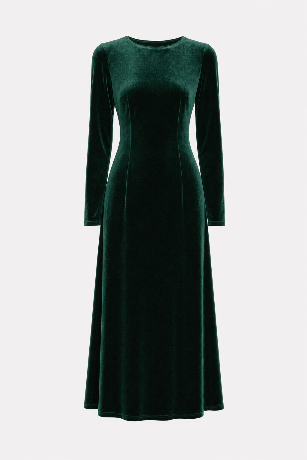 Green velour boat neck midi dress
