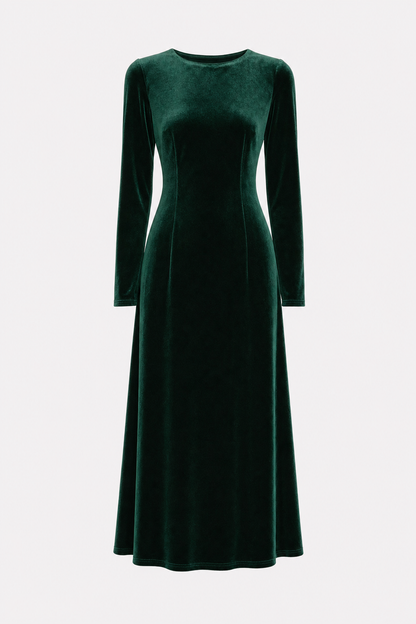 Green velour boat neck midi dress