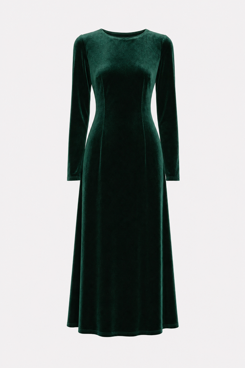 Green velour boat neck midi dress