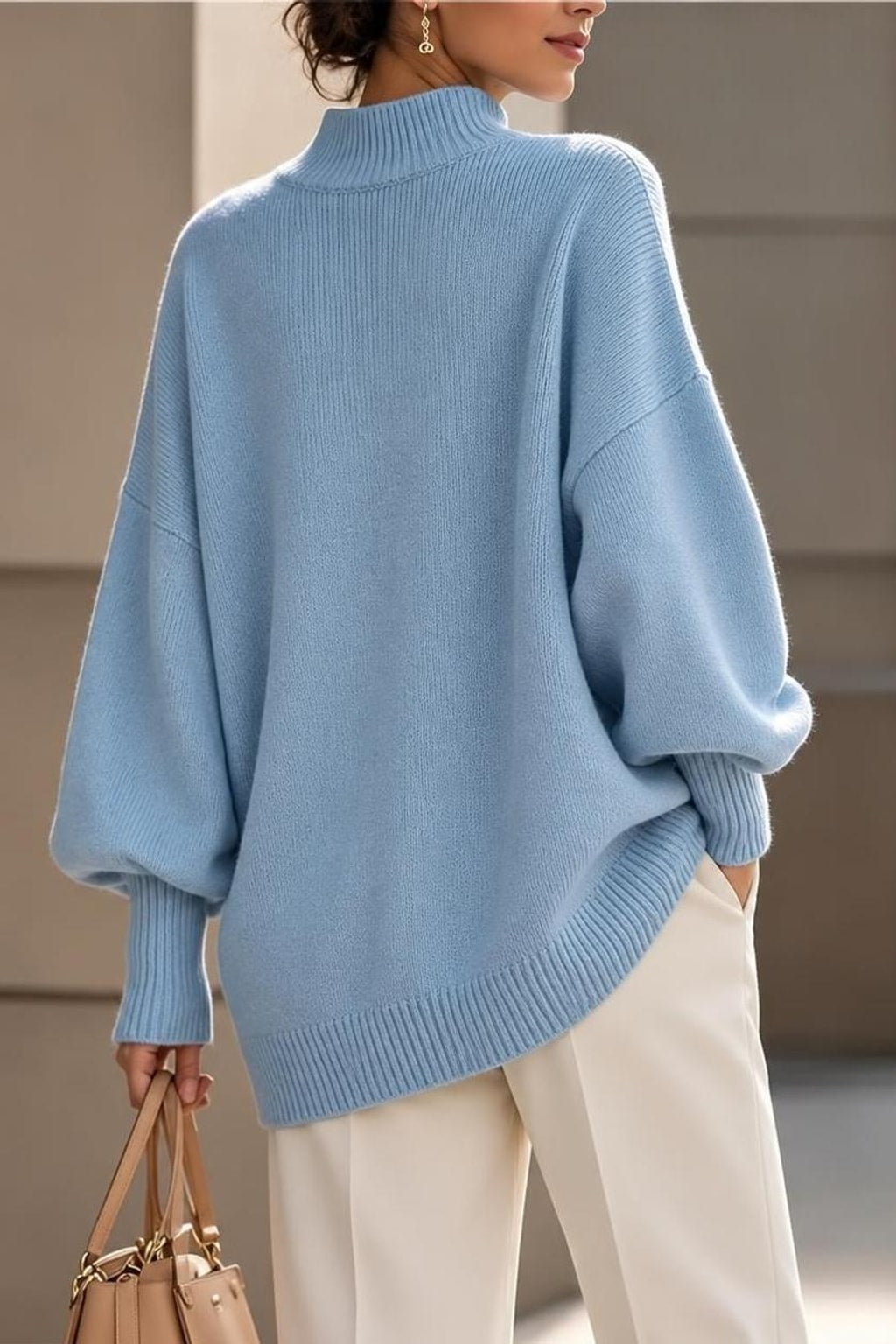 Soft Knit Asymmetrical Hem Button Pullover Sweater - 3