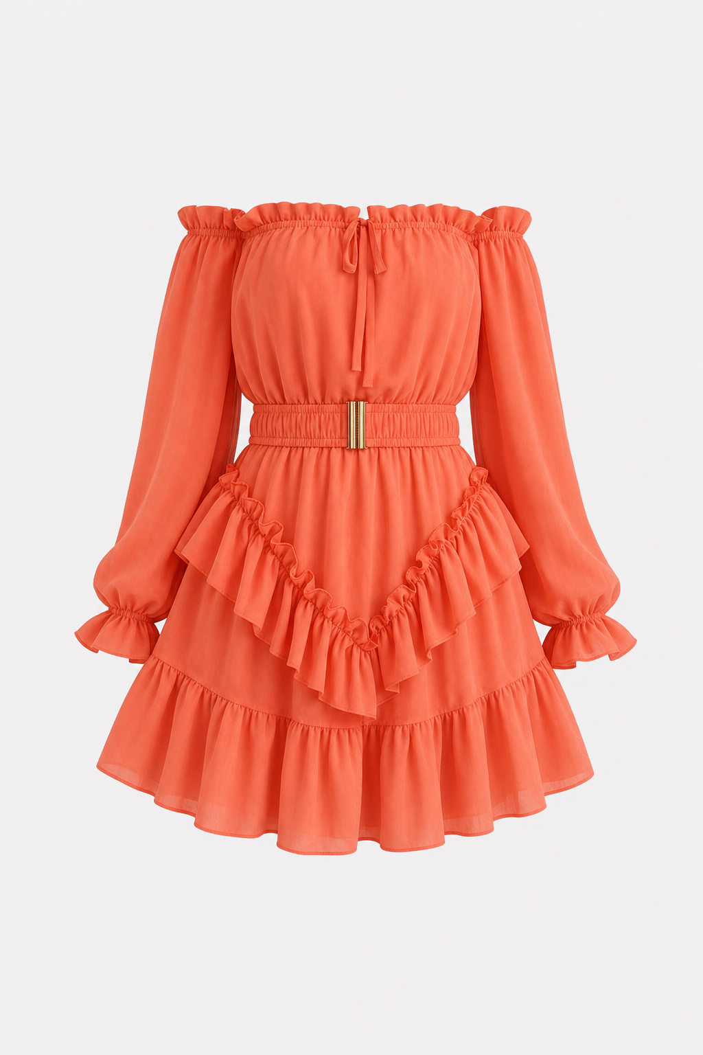 Off-Shoulder Chiffon Mini Dress with Ruffle Hem