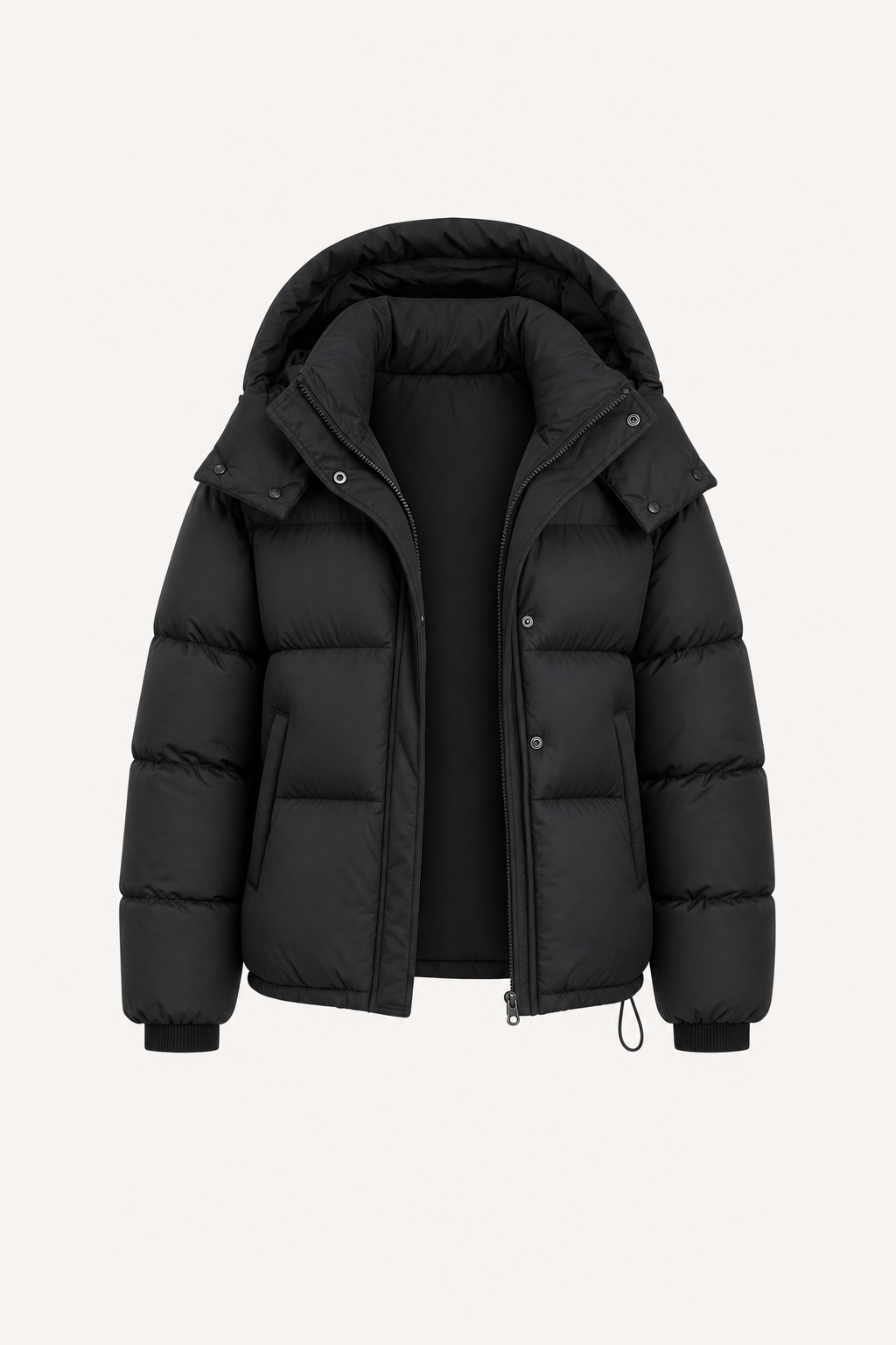 Cropped black quilted puffer jacket with hood
