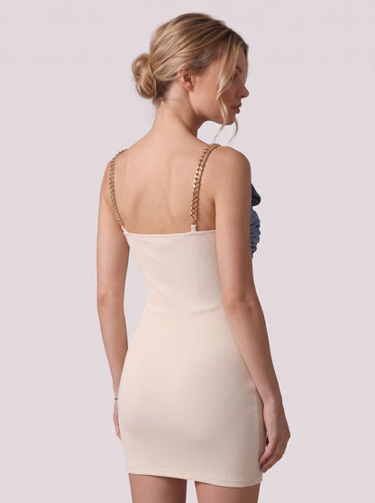 Beige Chain-Trim Sleeveless Mini Dress - view 4