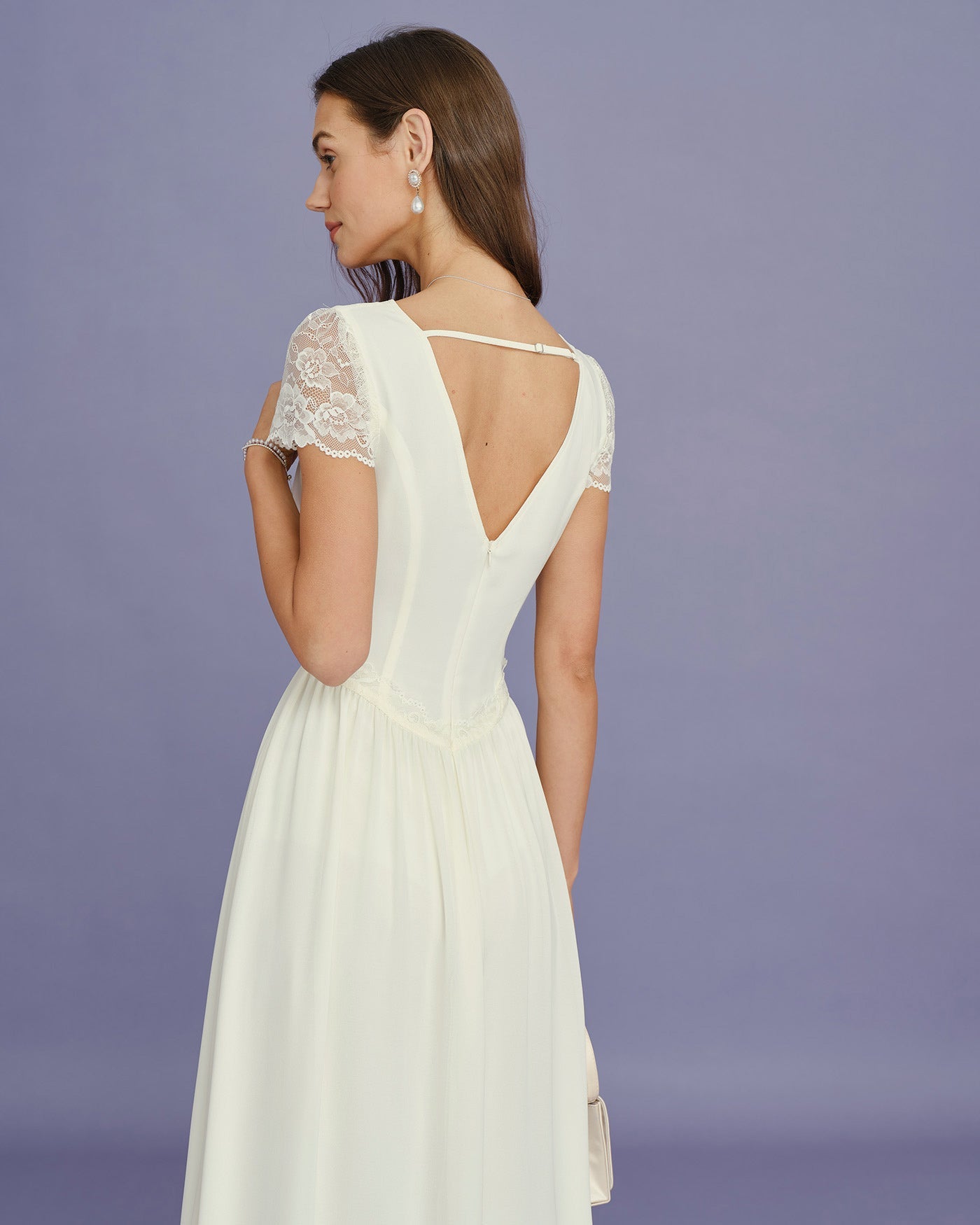 Apricot Lace V-Neck Maxi Dress - view 4
