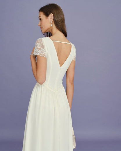 Apricot Lace V-Neck Maxi Dress - view 4