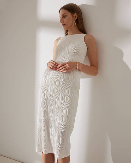 White textured cami midi dress with pearl straps - view 2