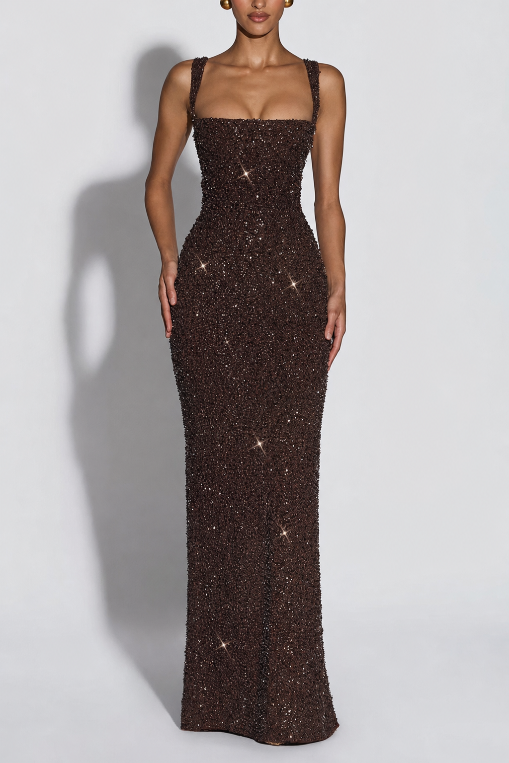 Sequin chiffon maxi dress with lace-up back - view 8
