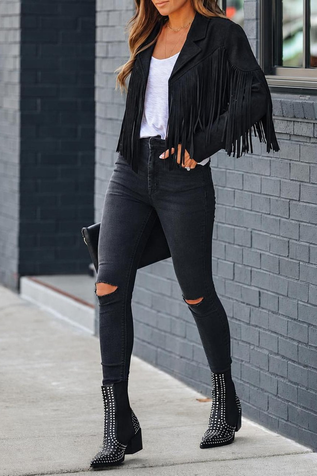 Faux Suede Fringe Cropped Jacket - 9