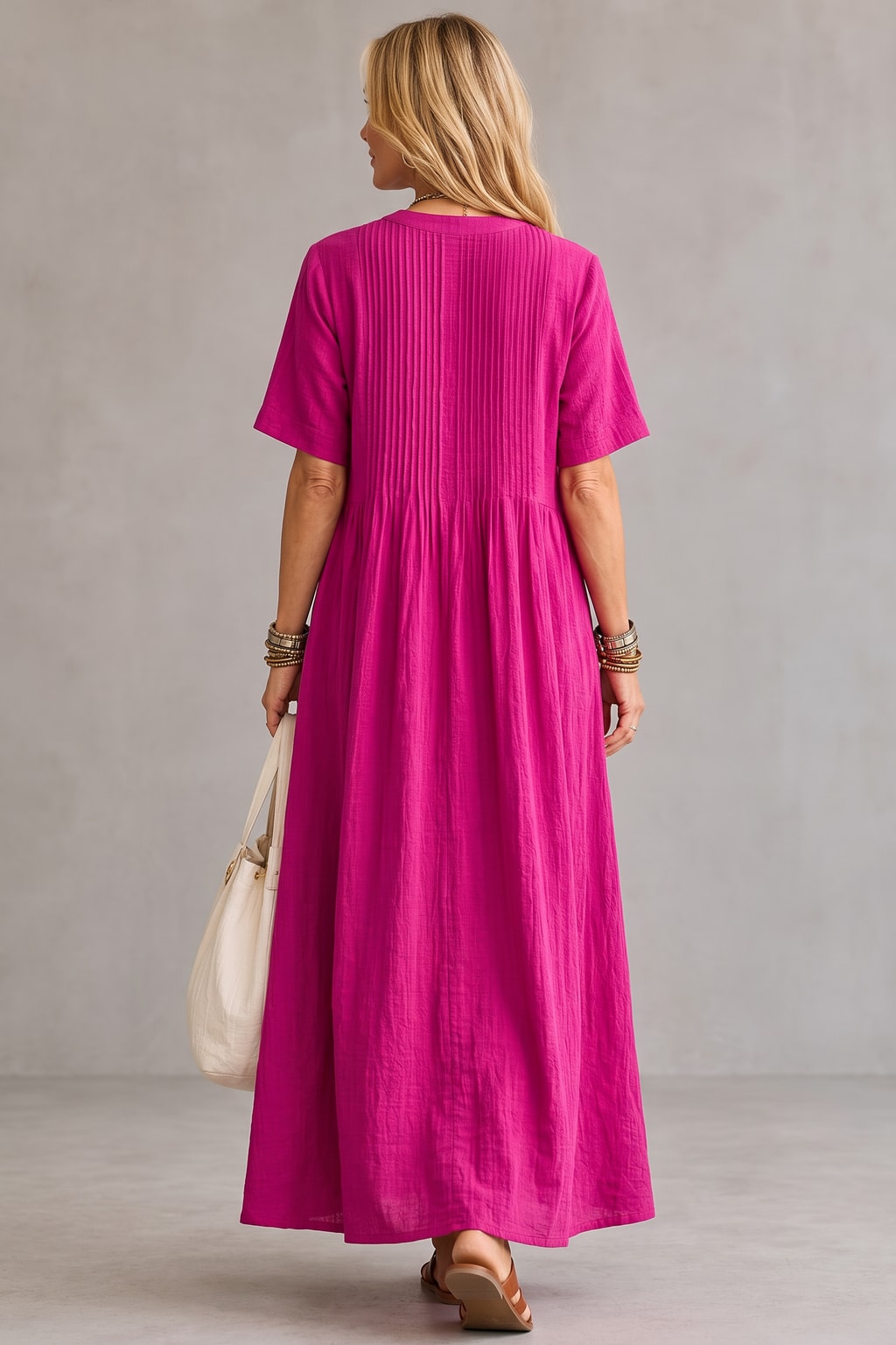 Pleated Maxi Dress With Flowy Fit - 3