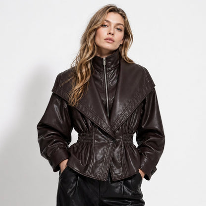Notch Lapel Leather Moto Jacket - view 2