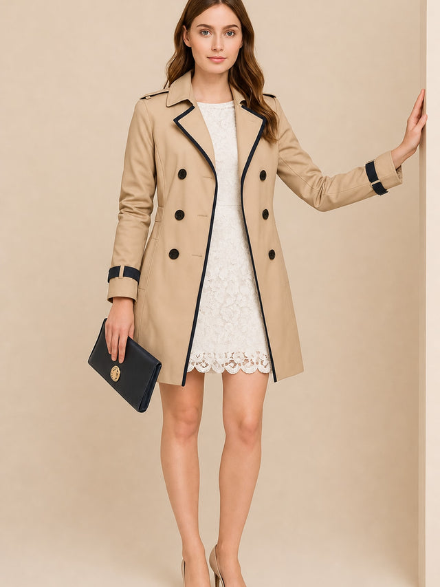 Elegant Polyester Blend Double Breasted Trench Coat - 2