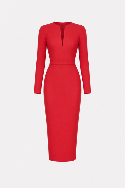 Satin pencil dress with back slit - view 13