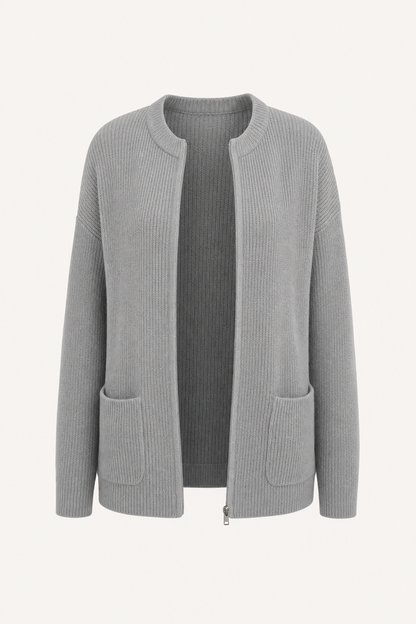 Soft zip-up relaxed fit cardigan