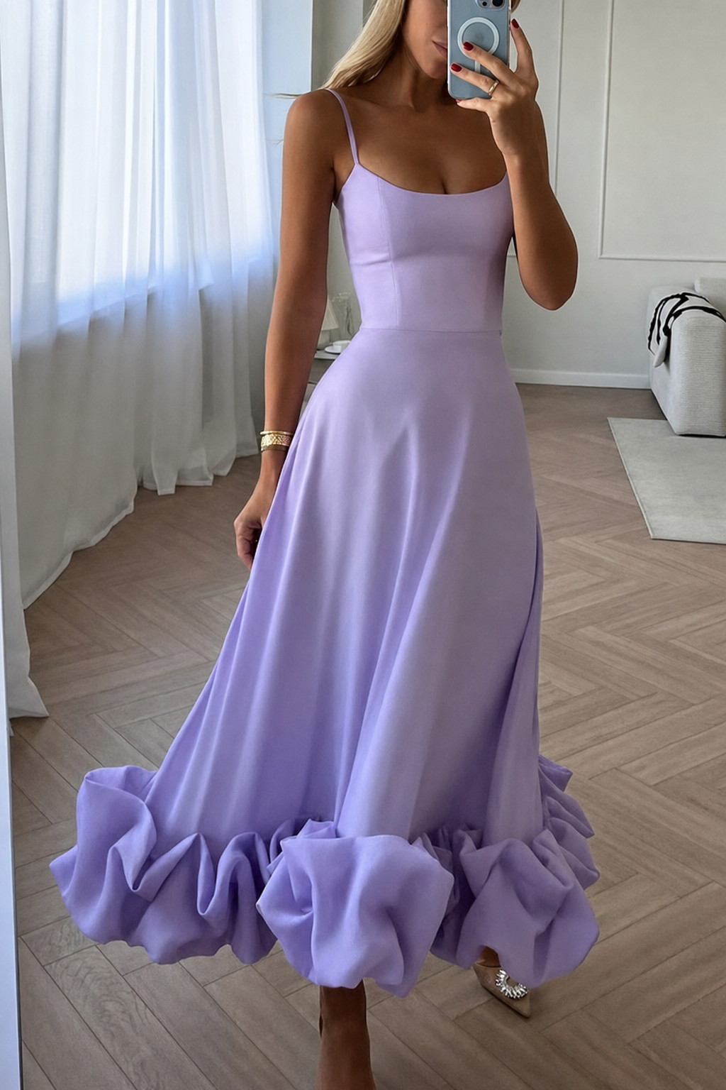 Effortless Polyester Bustier Flounce Midi Dress - 2