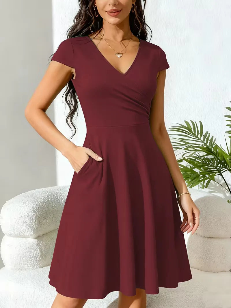 Stretch V-neck fit and flare midi dress - view 2