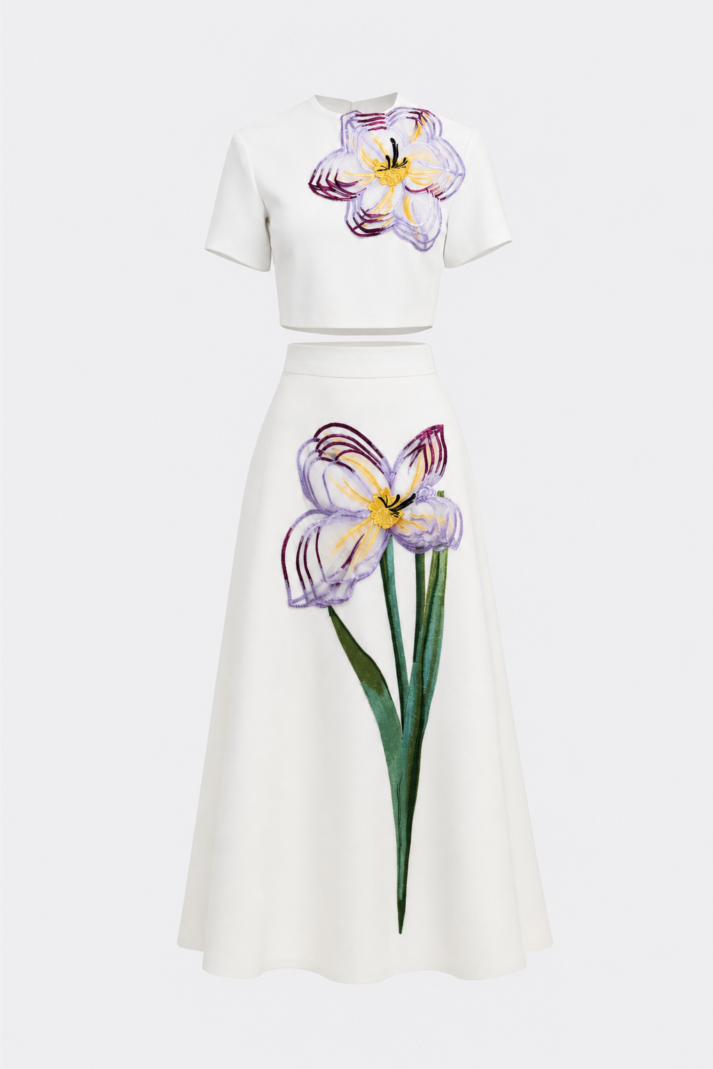 Terylene Floral Applique Top and Skirt Set