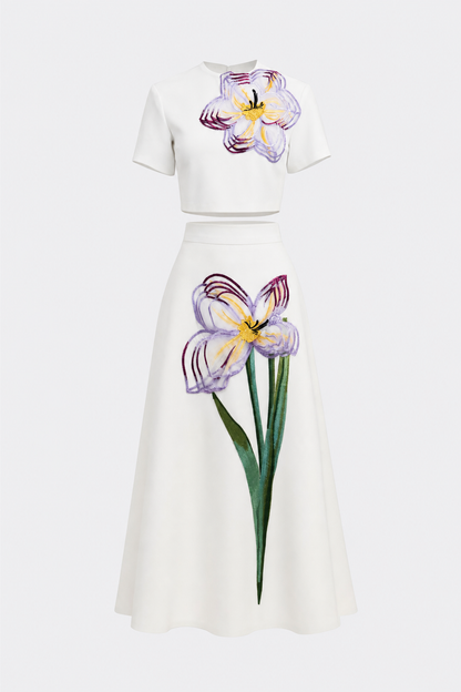 Terylene Floral Applique Top and Skirt Set