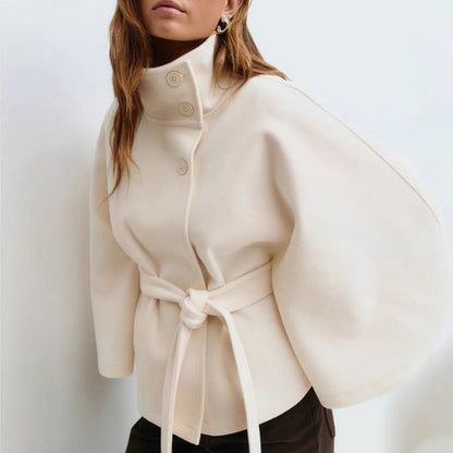 High Collar Cape Coat with Belted Waist - view 4