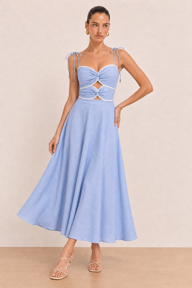 Woven Cutout Tie-Strap Maxi Dress - 7