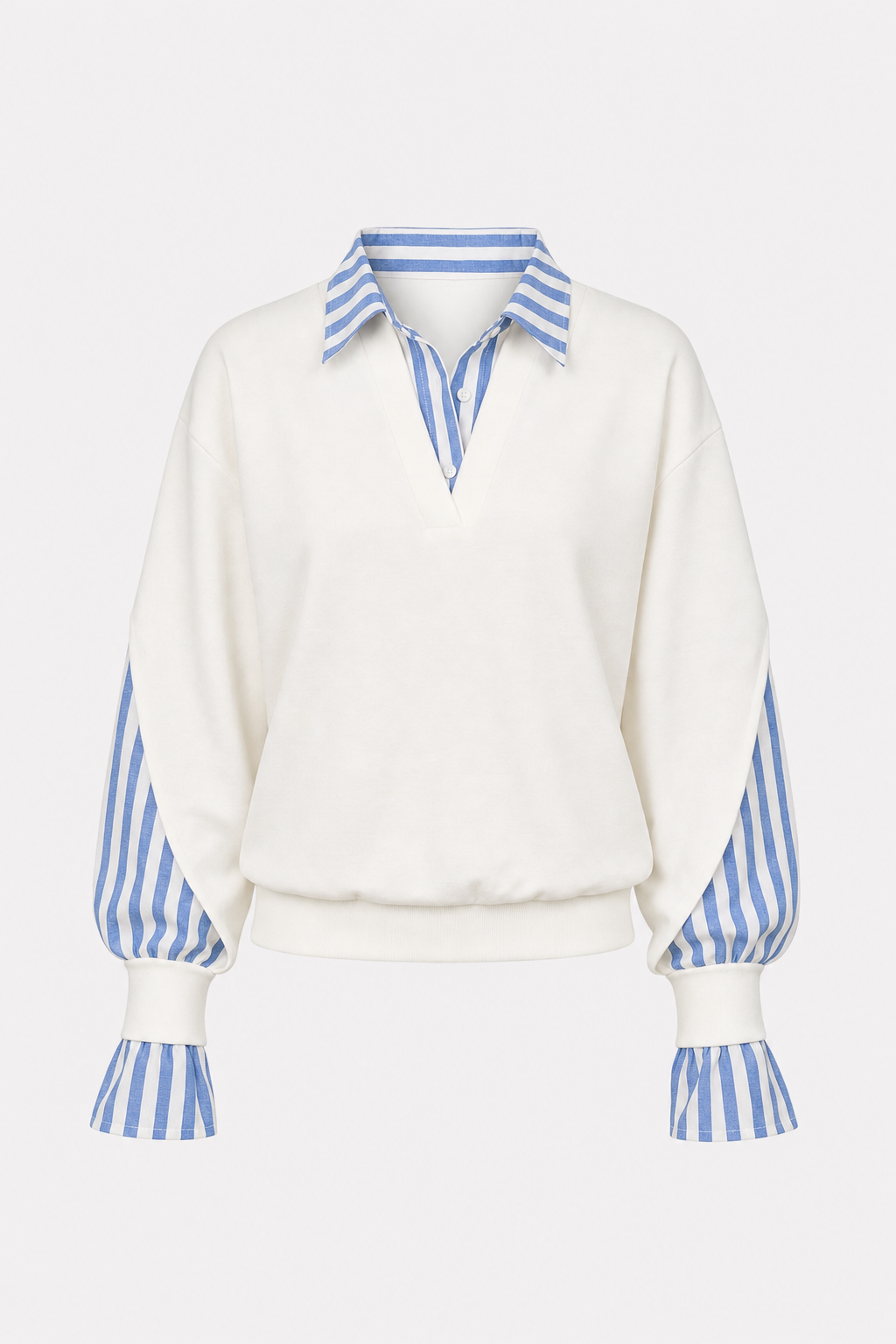 Cotton Striped Patchwork Sweatshirt with Collar