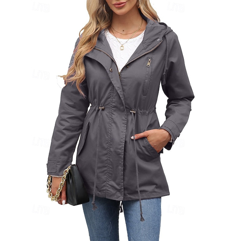 Hooded Utility Coat with Drawstring Waist - view 2