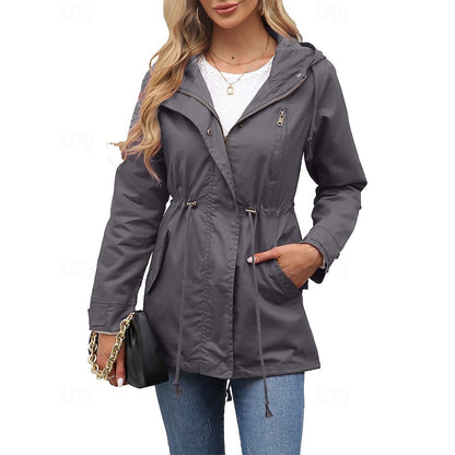 Hooded Utility Coat with Drawstring Waist - view 2