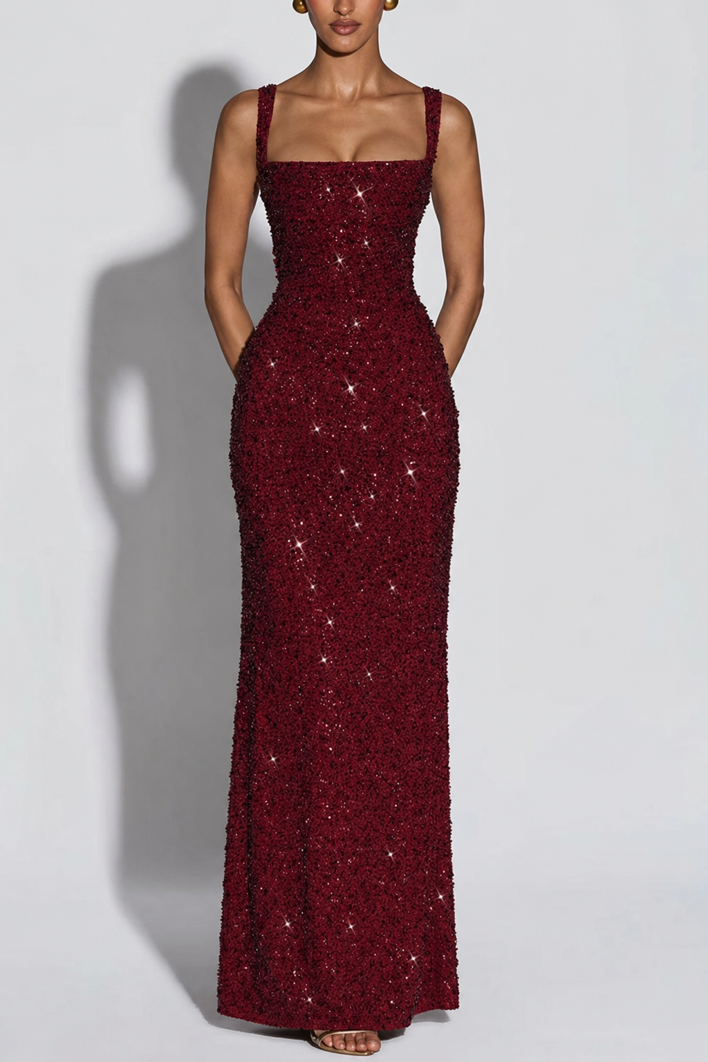Sequin chiffon maxi dress with lace-up back - view 3