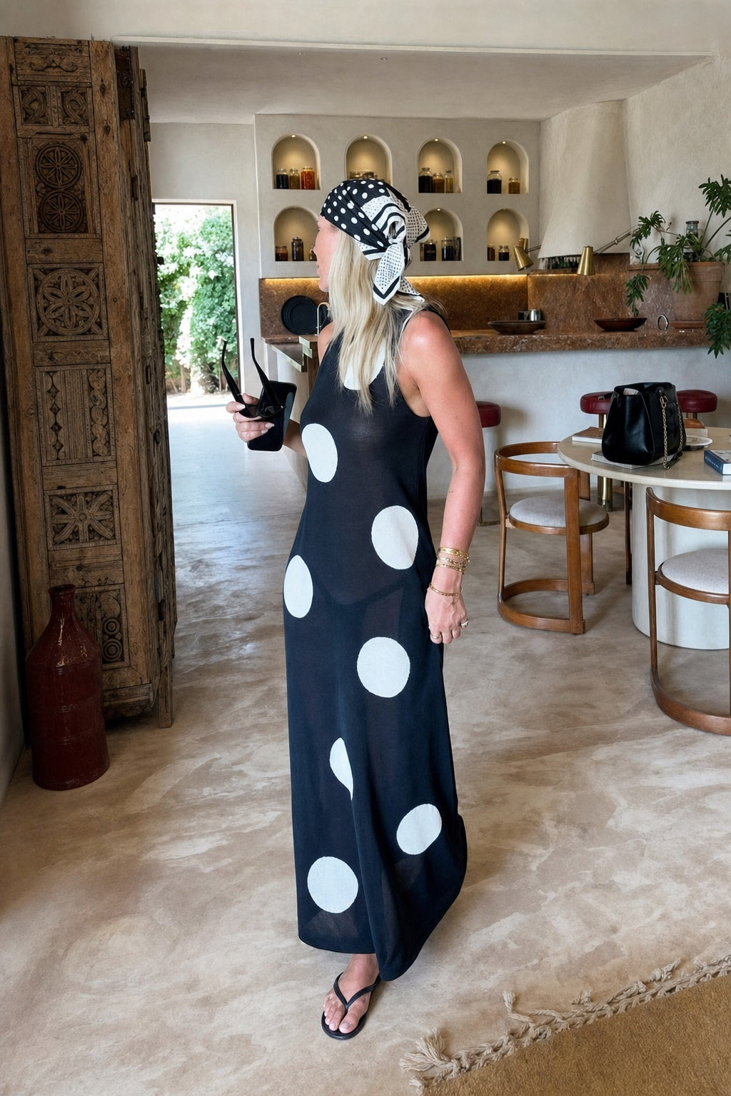 Black Sheer Polka Dot Maxi Dress - 4