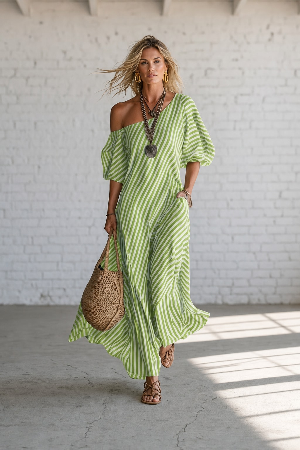 Striped Off-Shoulder Maxi Dress - 6