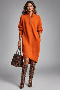 Midi Dress With Button-Collar Neckline - 2