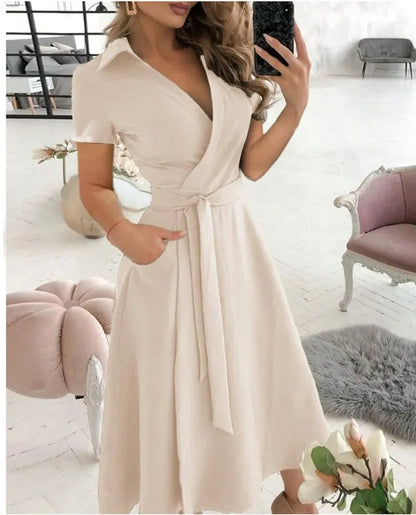 Flowy Wrap Midi Dress with Self-Tie Waist - view 9