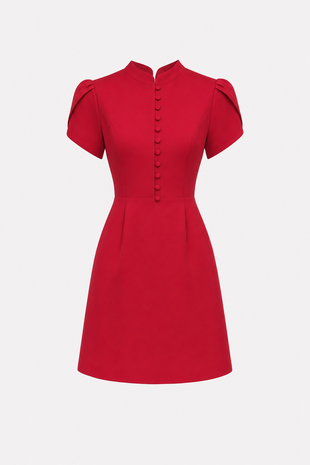 Red petal sleeve mini dress with mandarin collar