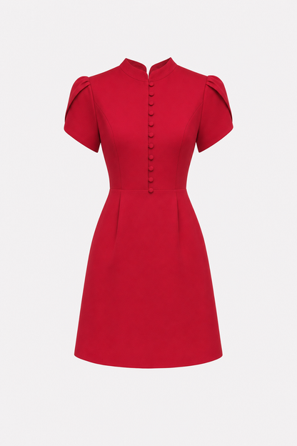 Red petal sleeve mini dress with mandarin collar