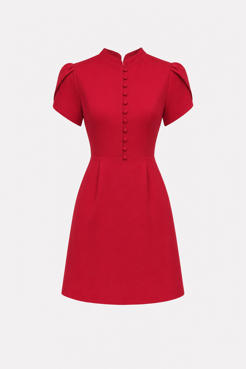 Red petal sleeve mini dress with mandarin collar