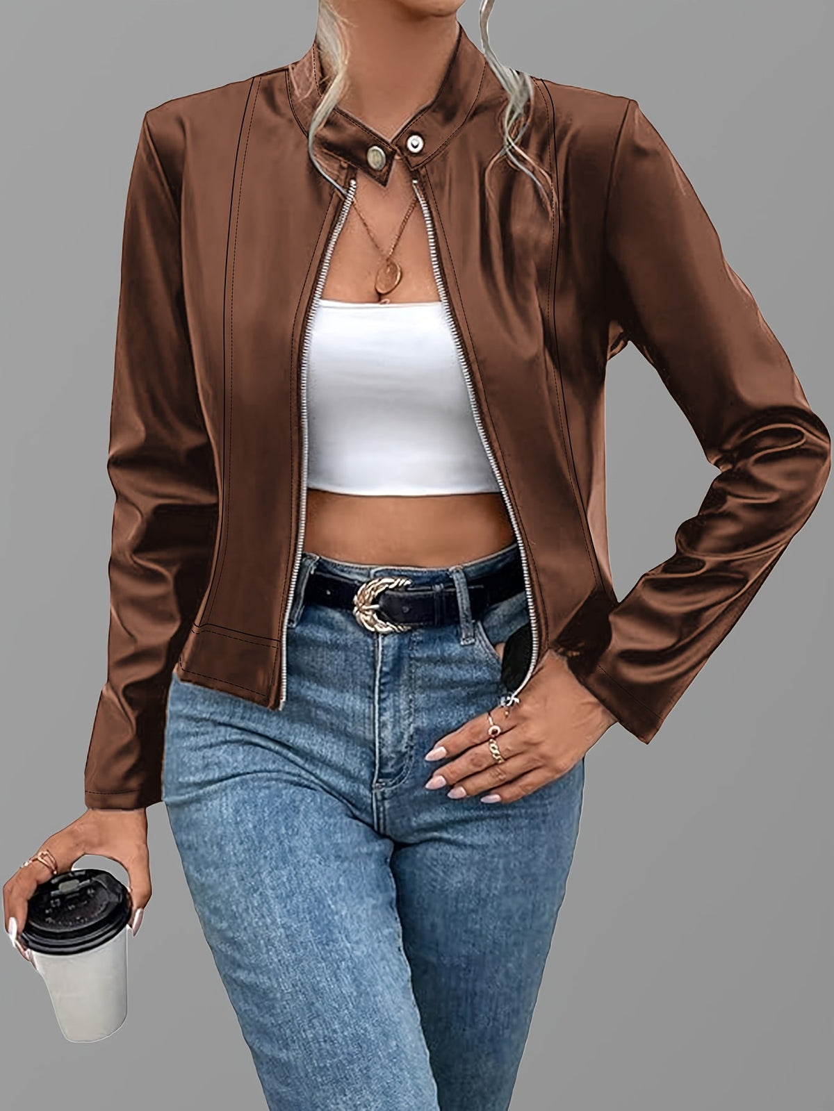 Cropped Full-Zip Jacket in Loess Ochre - view 5