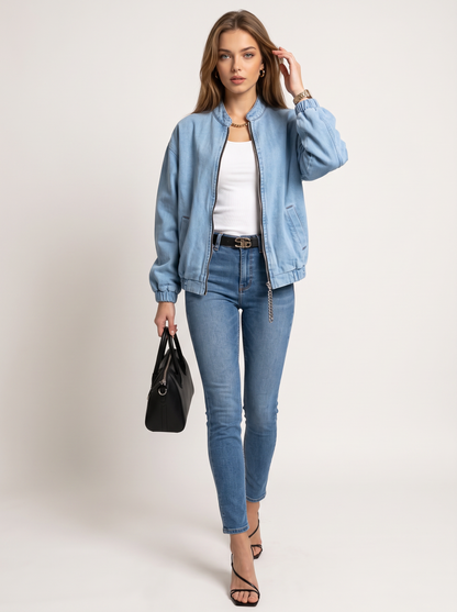 Blue Lightweight Zip-Front Bomber Jacket - view 4