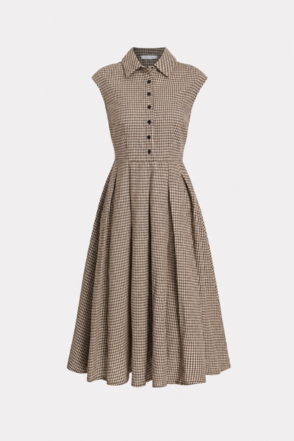Plaid Button-Front Pleated Midi Dress