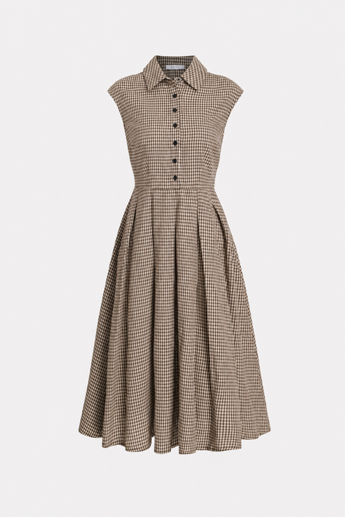 Plaid Button-Front Pleated Midi Dress