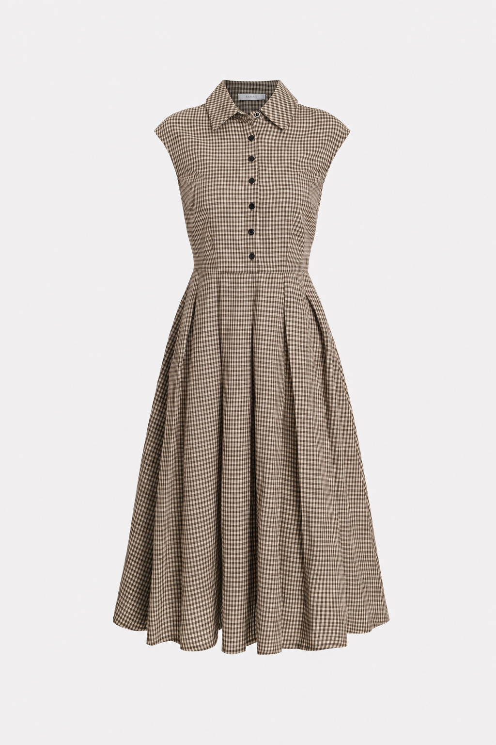 Plaid Button-Front Midi Dress With Pleated Cotton Skirt - 1
