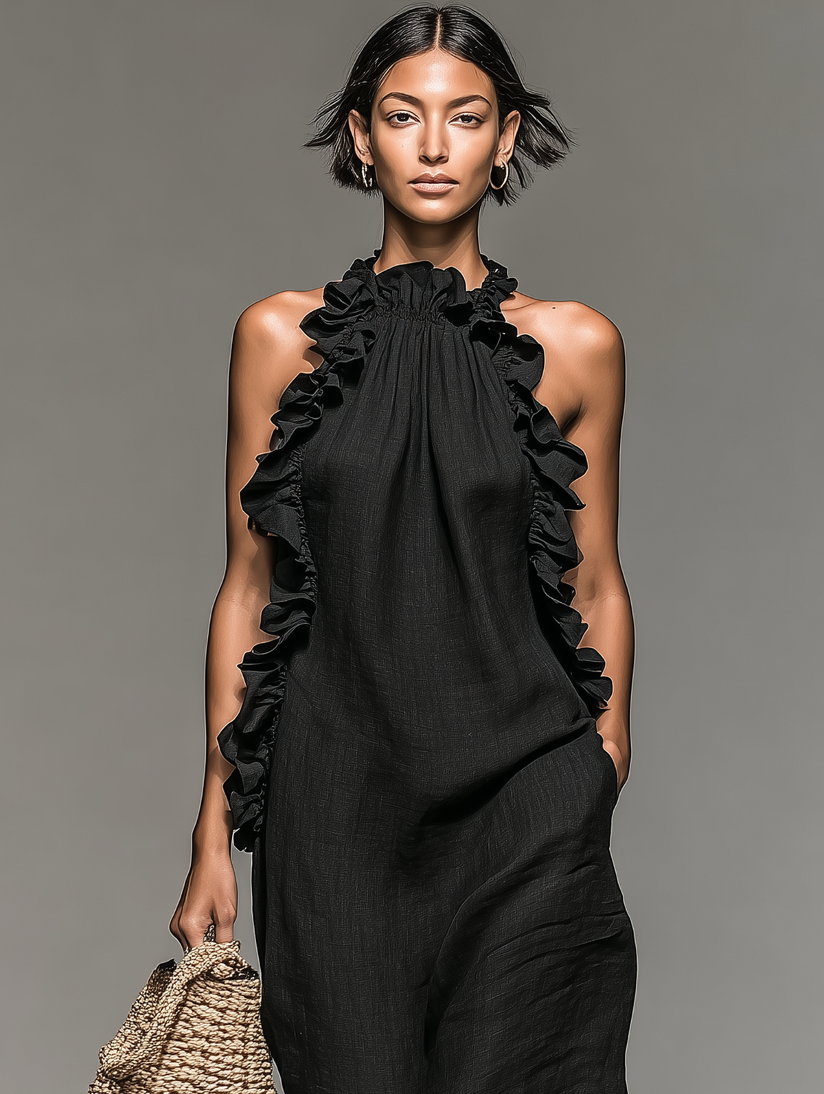 Sleeveless Maxi Dress with Ruffle Trim and Pockets - view 4