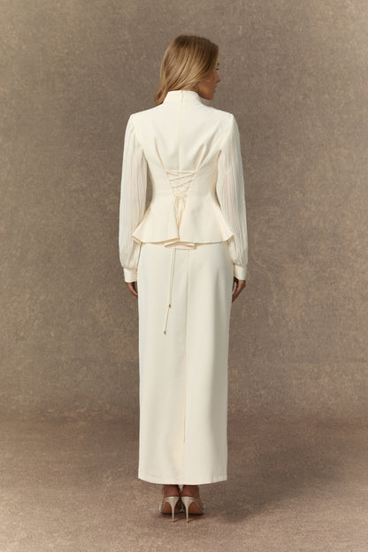 White floral embroidery peplum and skirt set - view 4