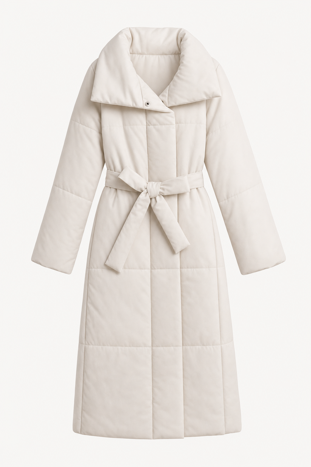 Quilted Cotton Blend Long Belted Coat