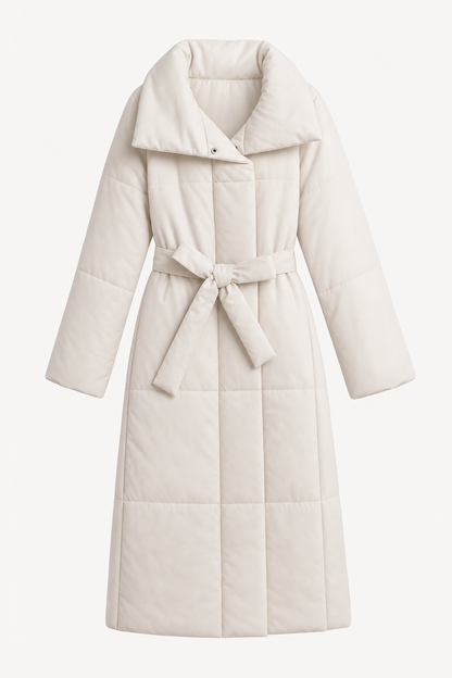 Quilted Cotton Blend Long Belted Coat