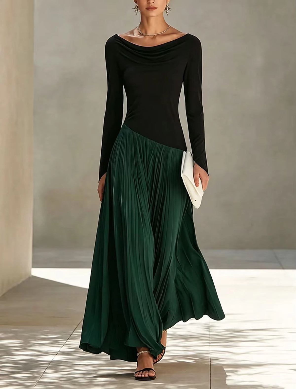 Stretch Fabric Maxi Dress With Draped Neckline - 6