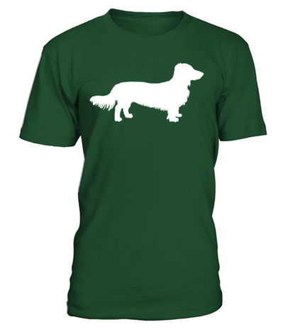Long Hair Dachshund Dog Dachshund Gift Silhouette T-Shirt - Green Bottle